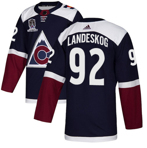 Men's Colorado Avalanche #92 Gabriel Landeskog 2022 Navy Stanley Cup Champions Patch Stitched Jersey